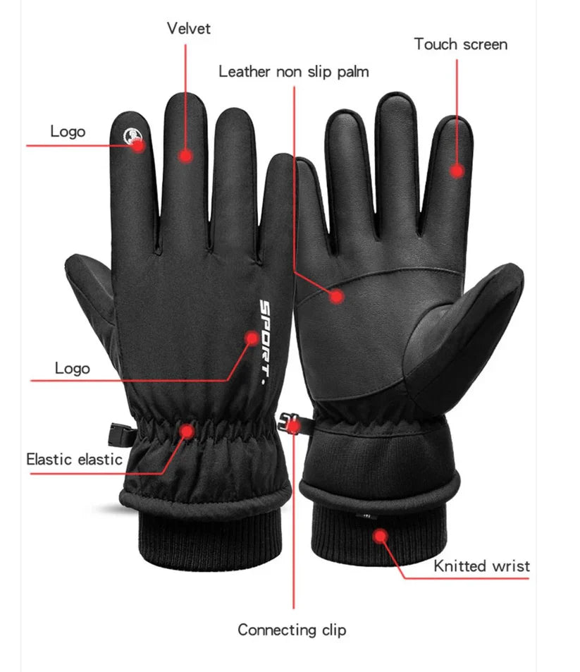 Winter outdoor warm plush windproof waterproof and anti slip touch screen cycling gloves